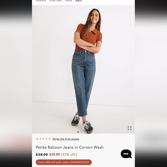 Madewell Petite Balloon Blue Jeans in Corson Wash 26P ankle crop tapered high - Picture 1 of 13